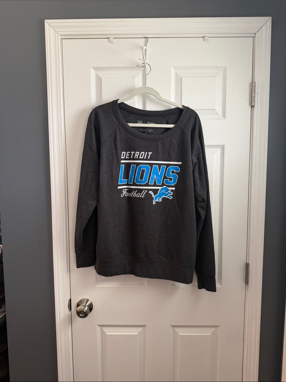 Detroit Lions Gray Crewneck Sweatshirt with Blue Logo